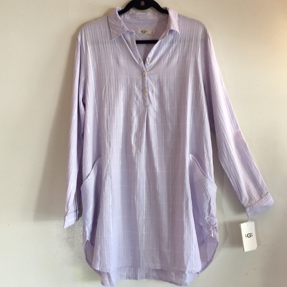 NWT UGG Lavender/Metallic Gabri Plaid Sleep Shirt - Picture 2 of 9